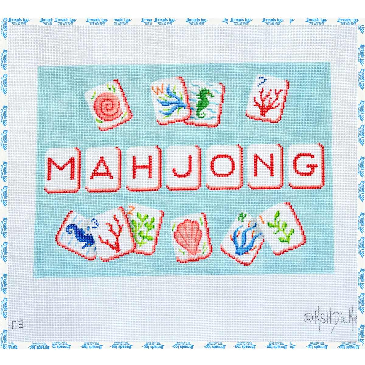 Kate Dickerson - Blue Coral Reef Mahjong Tile Bag
