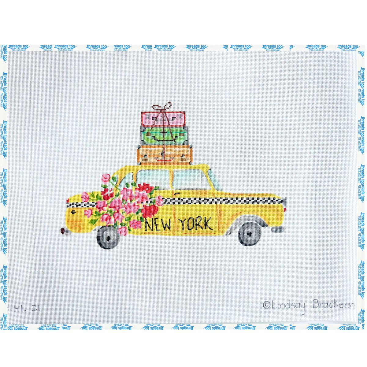 NYC Yellow Cab with Suitcases and Flowers