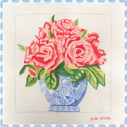 Large Blue Vase of Roses