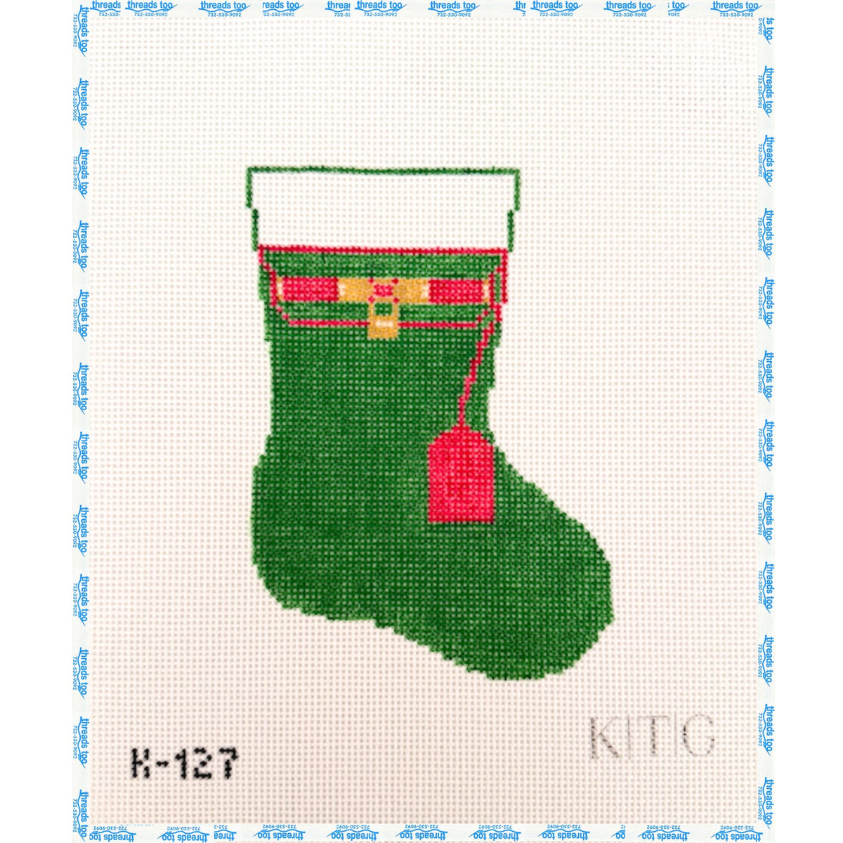 Green Mini Stocking hand-painted needlepoint canvas by KTG