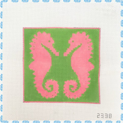Pink Seahorses on Green