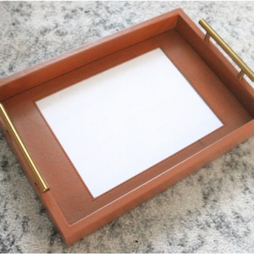 Threaded & Tipsy - Rectangle Leather Self-Finishing Tray Tan