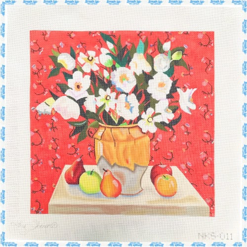 White Flowers on Red
