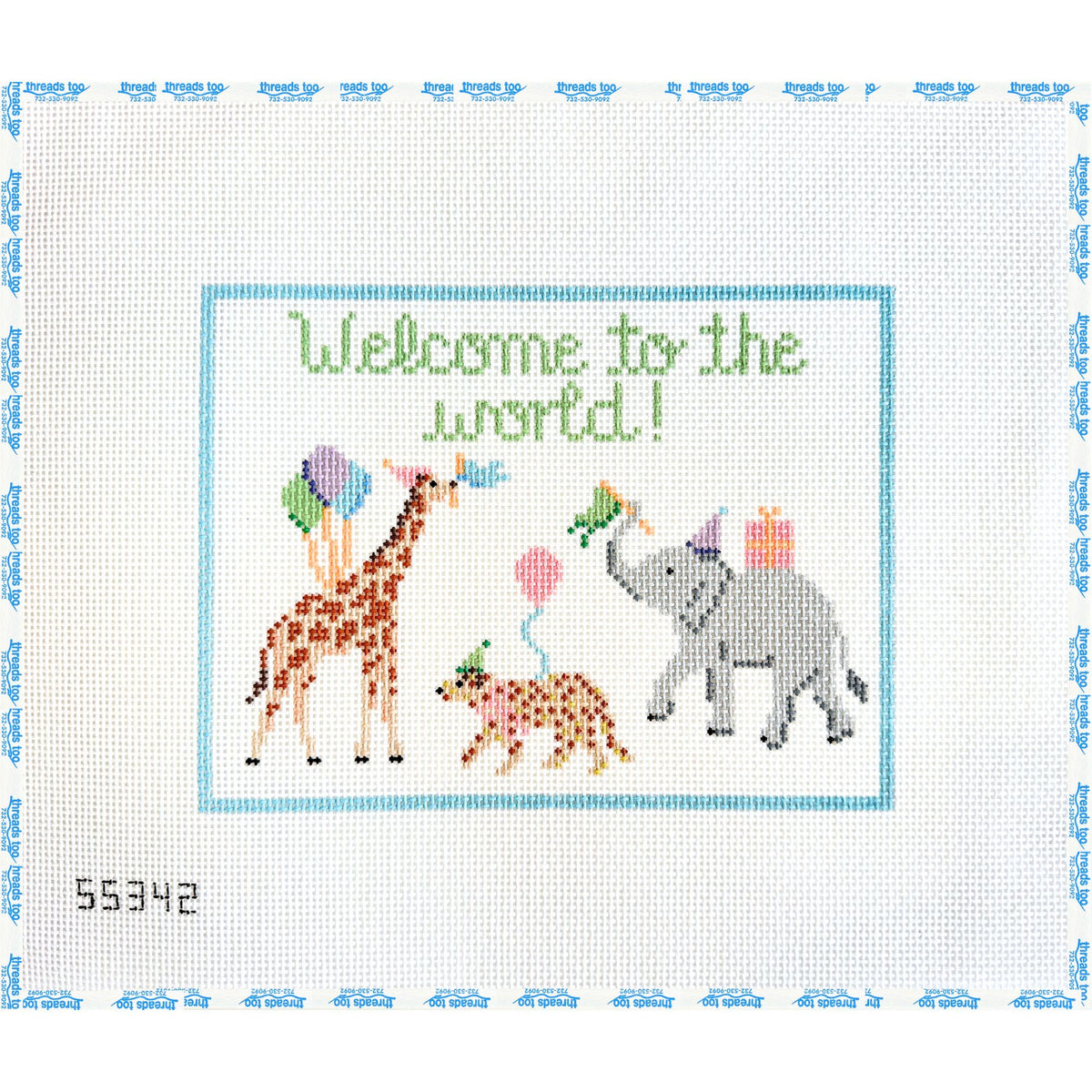 Baby Animal Parade hand-painted needlepoint canvas by Stitch Style Needlepoint