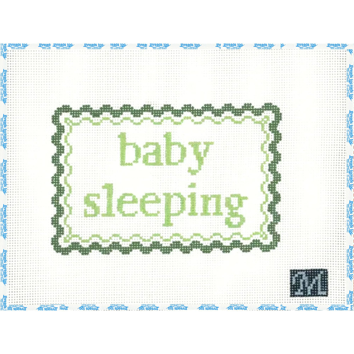 Baby Sleeping- Green hand-painted needlepoint canvas by Maura Nolan Designs