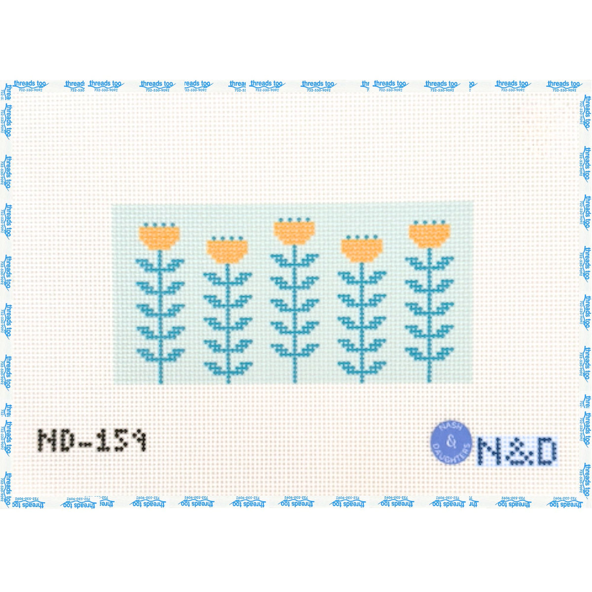 Block Flower Insert Blue hand-painted needlepoint canvas by Nash & Daughters