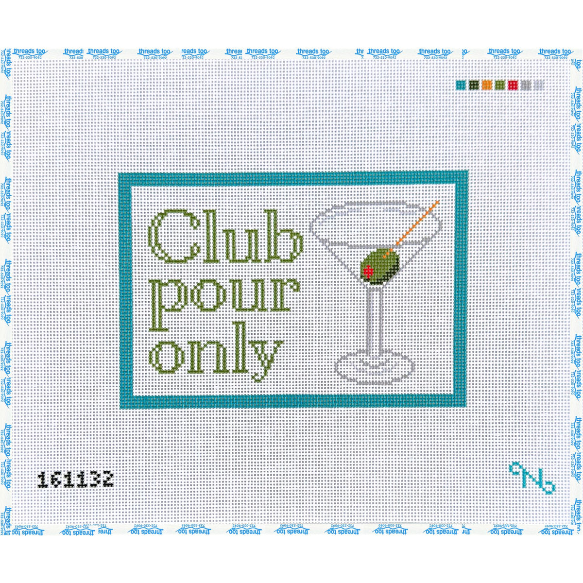 Club Pour Only hand-painted needlepoint canvas by Needlepaint