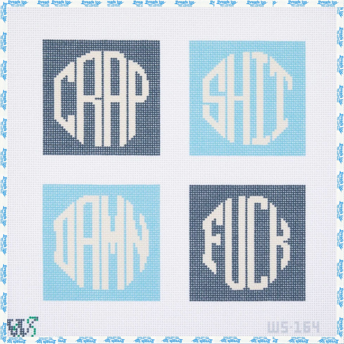 Dirty Coasters- Costal Blue hand-painted needlepoint canvas by Wipstitch Needleworks