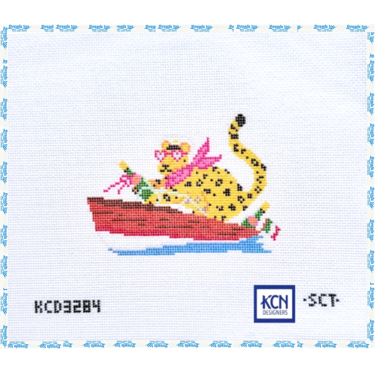 Dolce Vita Wooden Boat Club Leopard hand-painted needlepoint ornament canvas by KCN