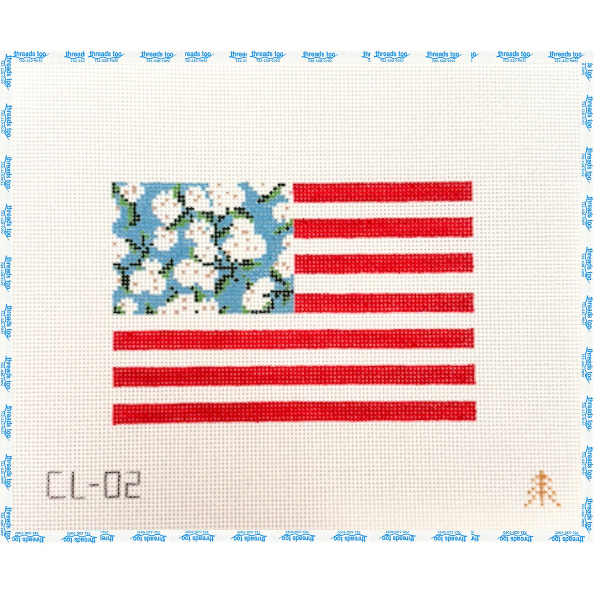 Floral Flag hand-painted needlepoint canvas by Evergreen Needlepoint