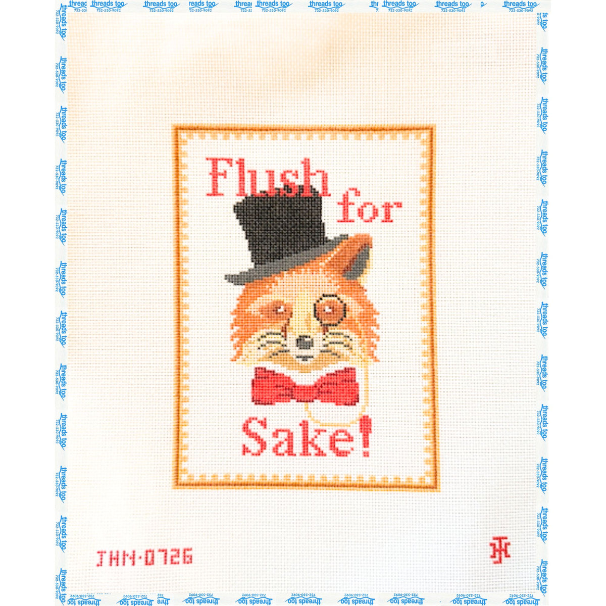 Flush for Fox Sake hand-painted needlepoint canvas by Jennifer Hall Needlepoint