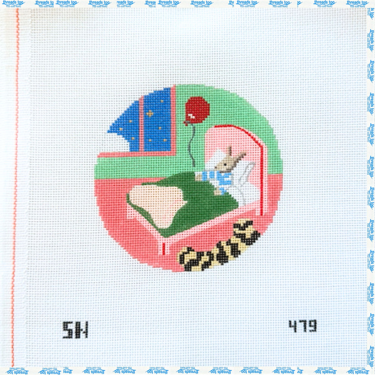 Goodnight Moon Ornament Bunny in Bed hand-painted needlepoint canvas by Silver Needle