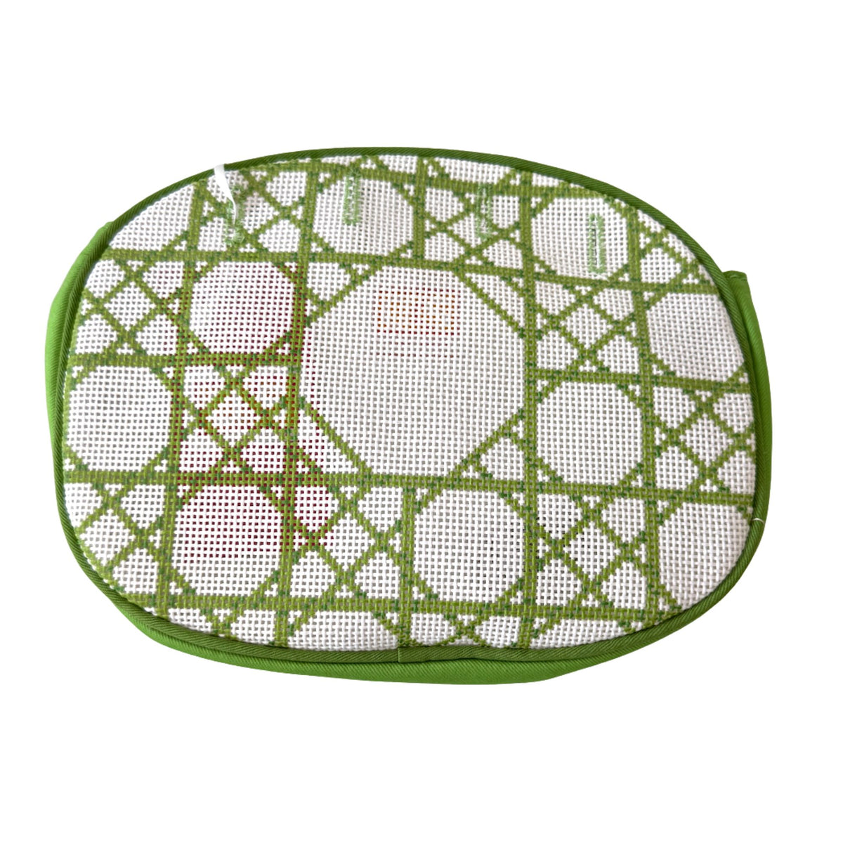 Green and White Caning Bermuda Bag and Handle hand-painted needlepoint clutch canvas by Ann Kaye Studio, view 3