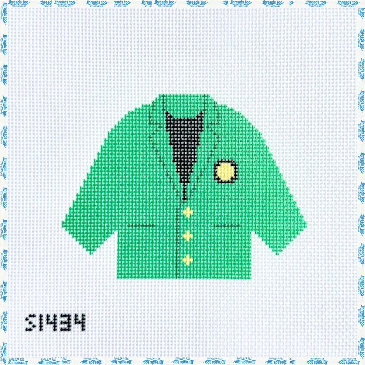 Green Jacket hand-painted needlepoint ornament canvas by KCN Designers