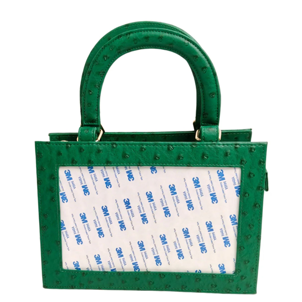 Green Ostrich Vegan Leather Self Finishing Bag hand-painted needlepoint clutch canvas by Threaded & Tipsy