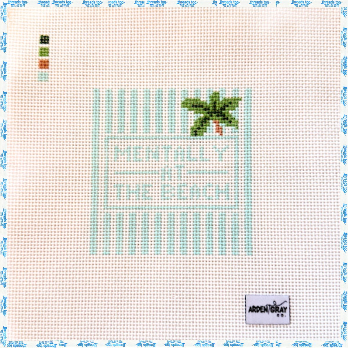 Mentally at the Beach hand-painted needlepoint coaster canvas by Arden Gray