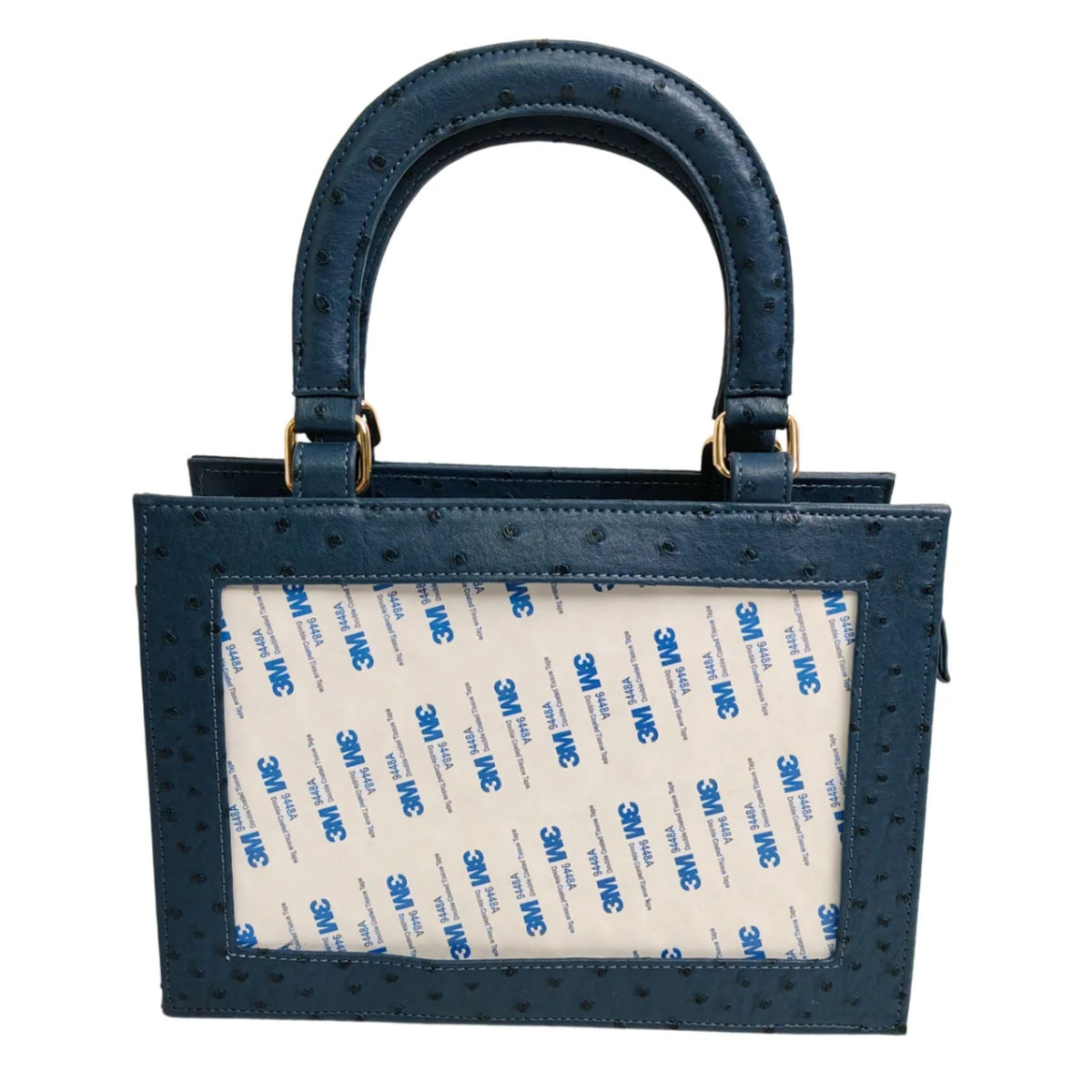 Navy Ostrich Vegan Self Finishing Bag hand-painted needlepoint clutch canvas by Threaded & Tipsy