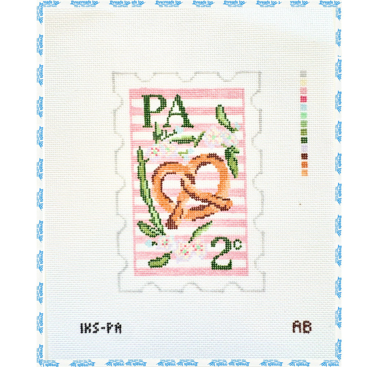 Pennsylvania Stamp hand-painted needlepoint canvas by Initial K