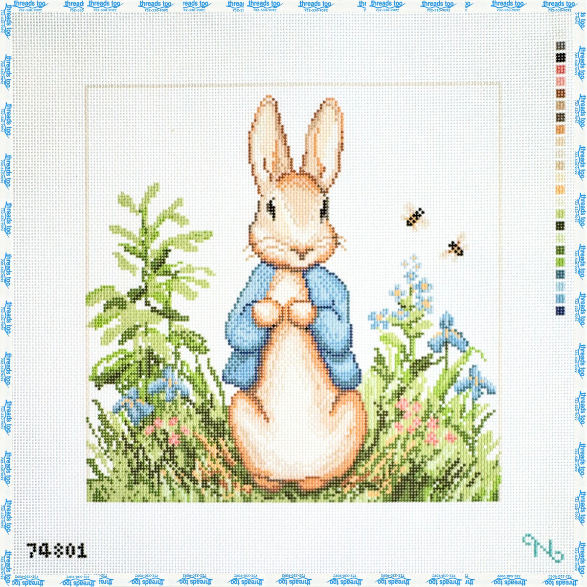 Rabbit in Garden hand-painted needlepoint canvas by NeedlePaint