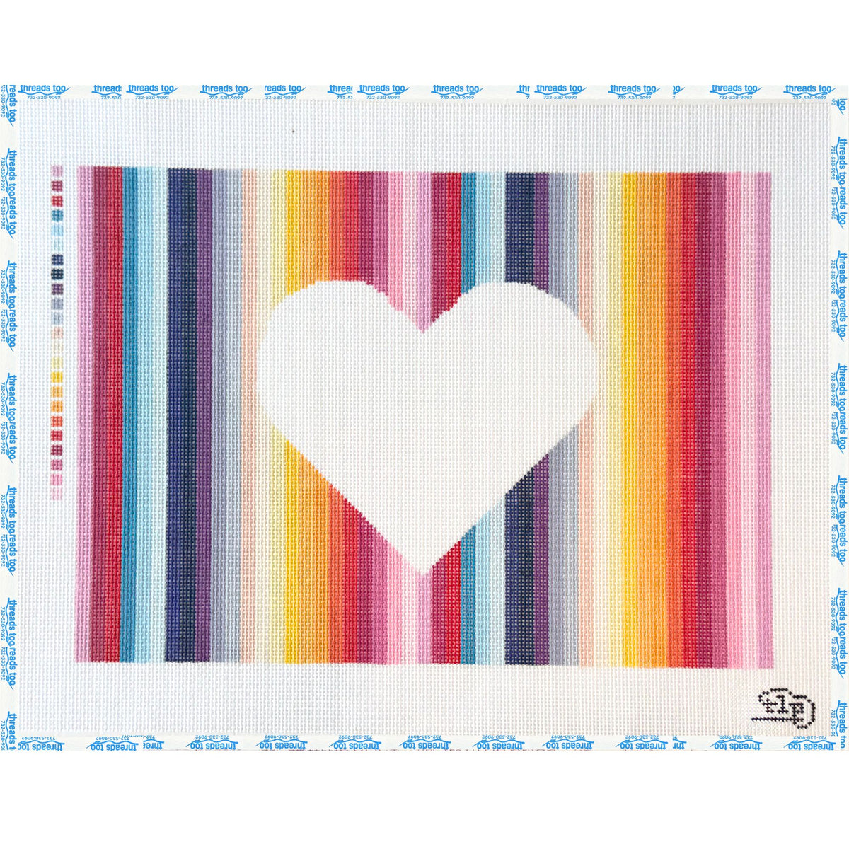 Rainbow Heart hand-painted needlepoint canvas by The Little Prick