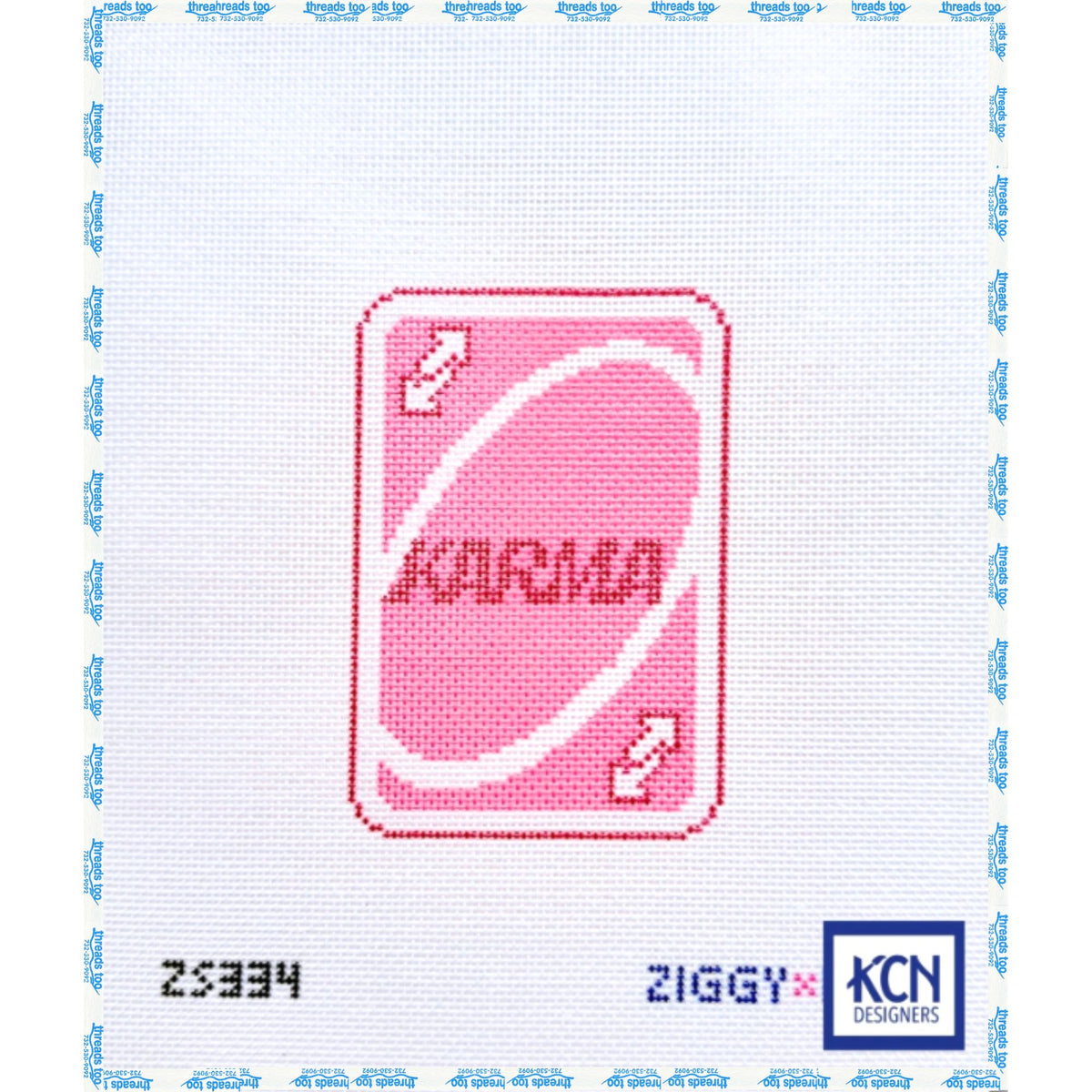 Reverse Karma hand-painted needlepoint ornament canvas by KCN Designers