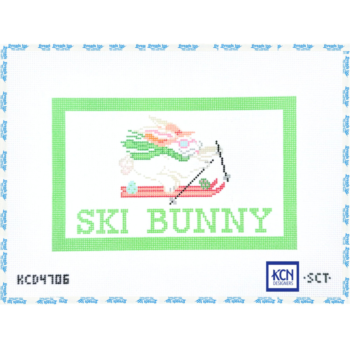 Ski Bunny hand-painted needlepoint canvas by KCN