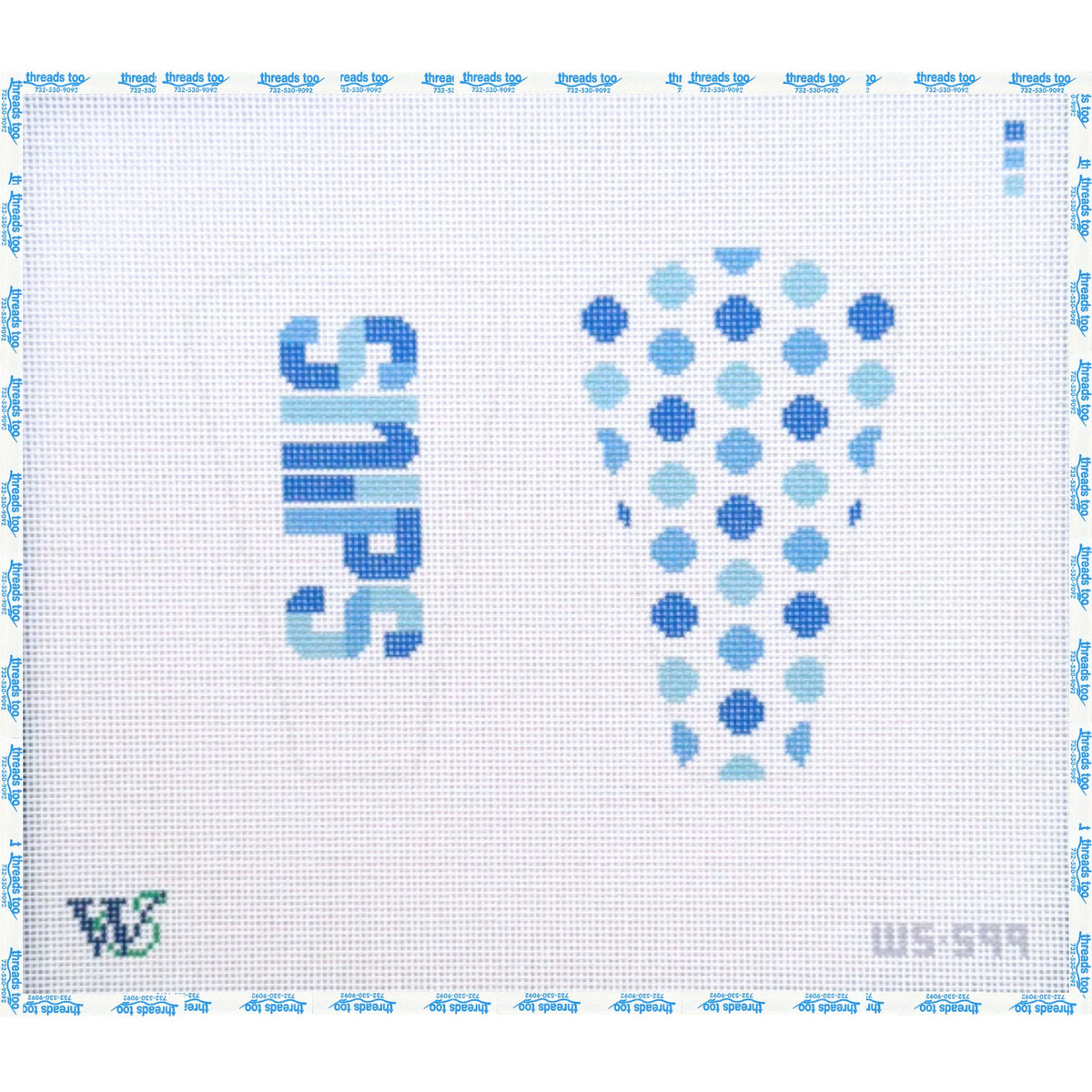 Snips Blue hand-painted needlepoint canvas by Wipstitch Needleworks