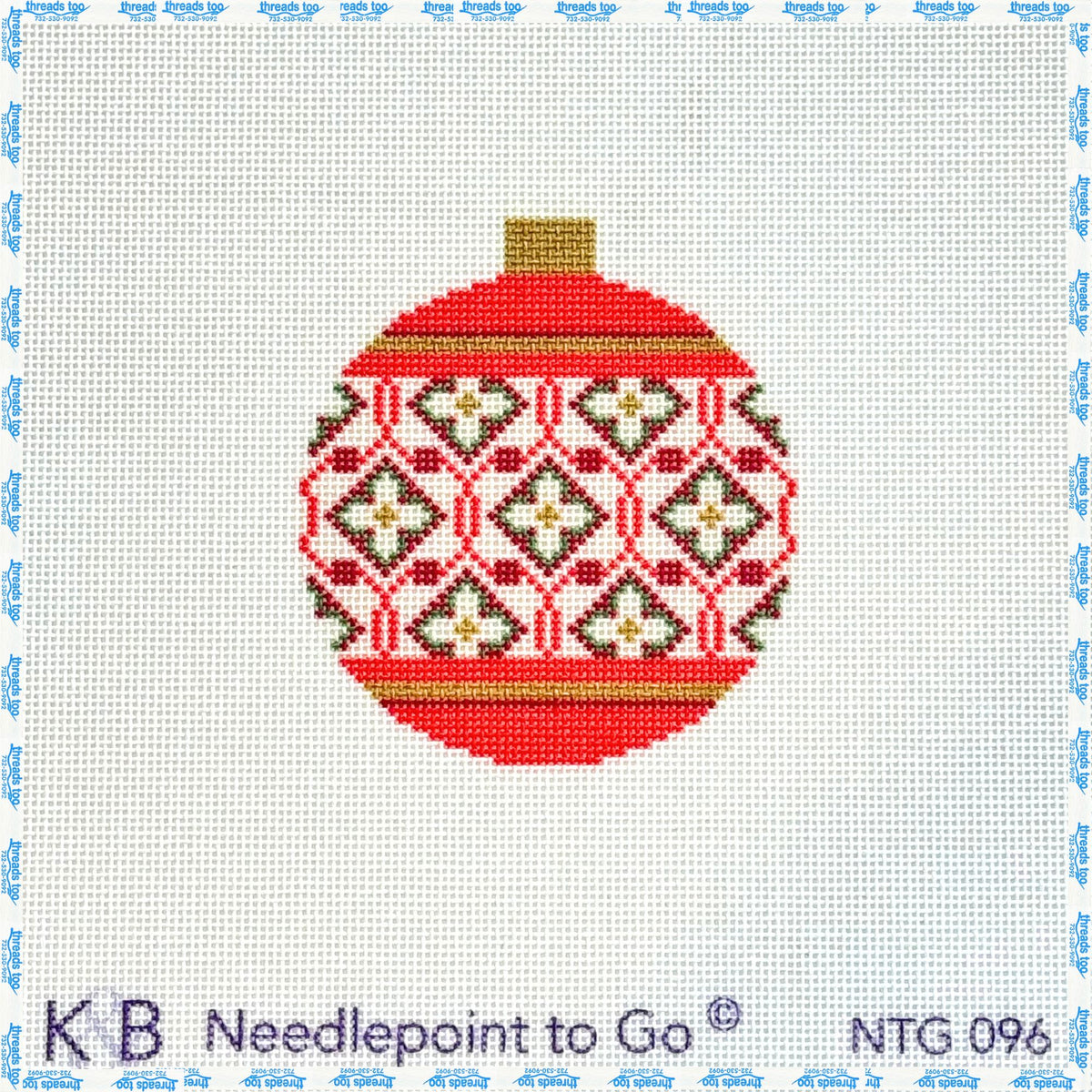 Verona Bauble- Vincenza hand-painted needlepoint ornament canvas by Kirk & Bradley