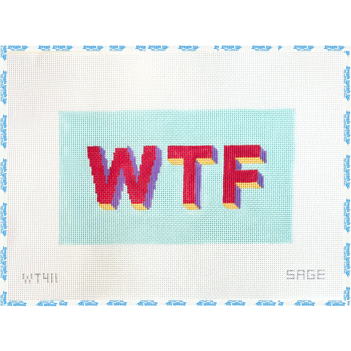 WTF hand-painted needlepoint canvas by Judi & Co.