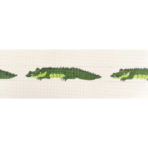 Hand-painted needlepoint alligator belt canvas at Threads Too, Fair Haven NJ