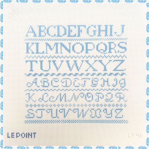 Children's needlepoint alphabet sampler canvas at Threads Too, Fair Haven NJ