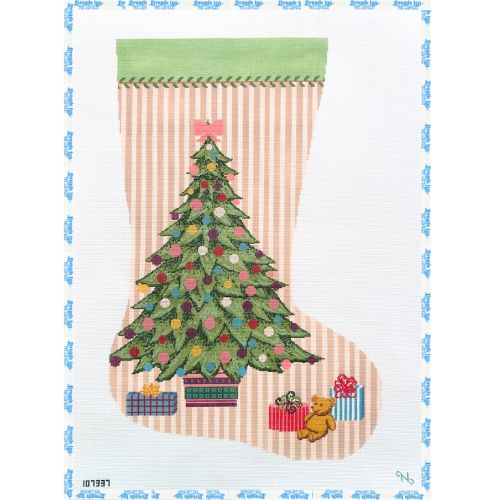 Hand-painted needlepoint Christmas stocking canvas at Threads Too, Fair Haven NJ