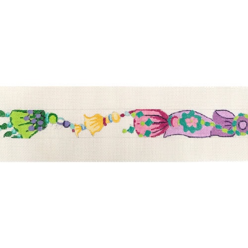 Hand-painted needlepoint purse strap canvas at Threads Too, Fair Haven NJ
