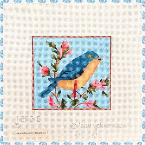 Blue Bird and Pink Flowers