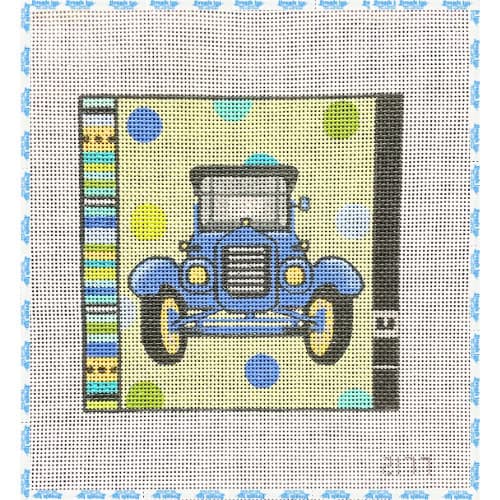 Blue Car on Polka Dots