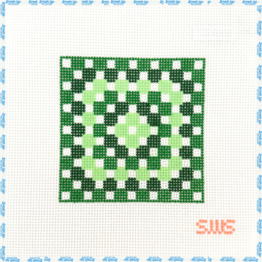 Green Crochet Square hand-painted needlepoint canvas by Stitching with Stacey