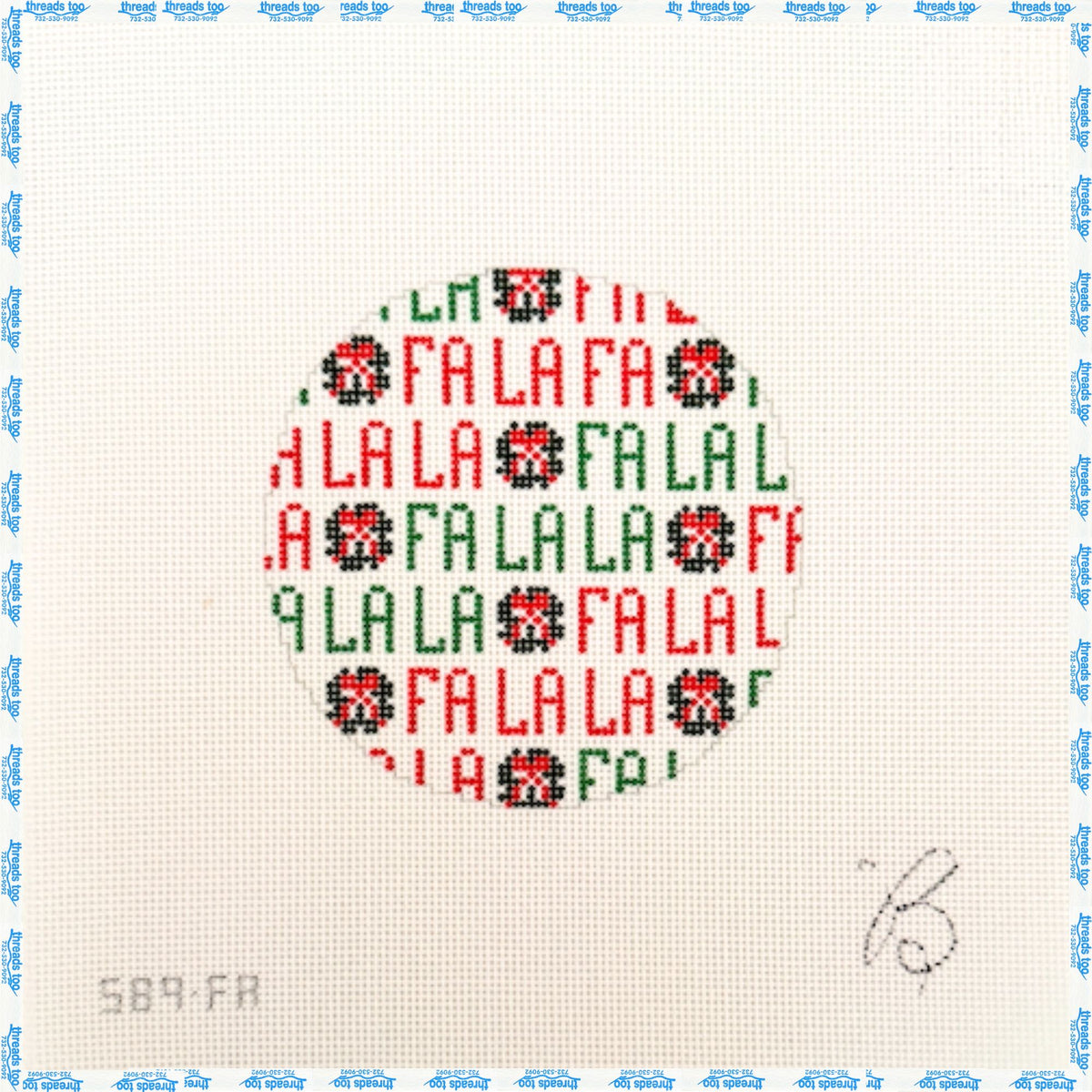 Falala Ornament hand-painted needlepoint canvas by Beth Gantz