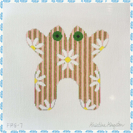 Kristine Kingston - Frog with White Flowers on Pink Stripes