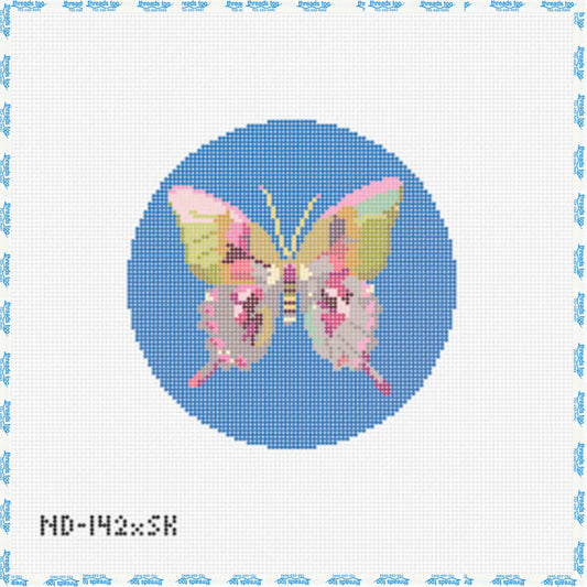 Gold & Green Butterfly on Blue Round - Nash & Daughters