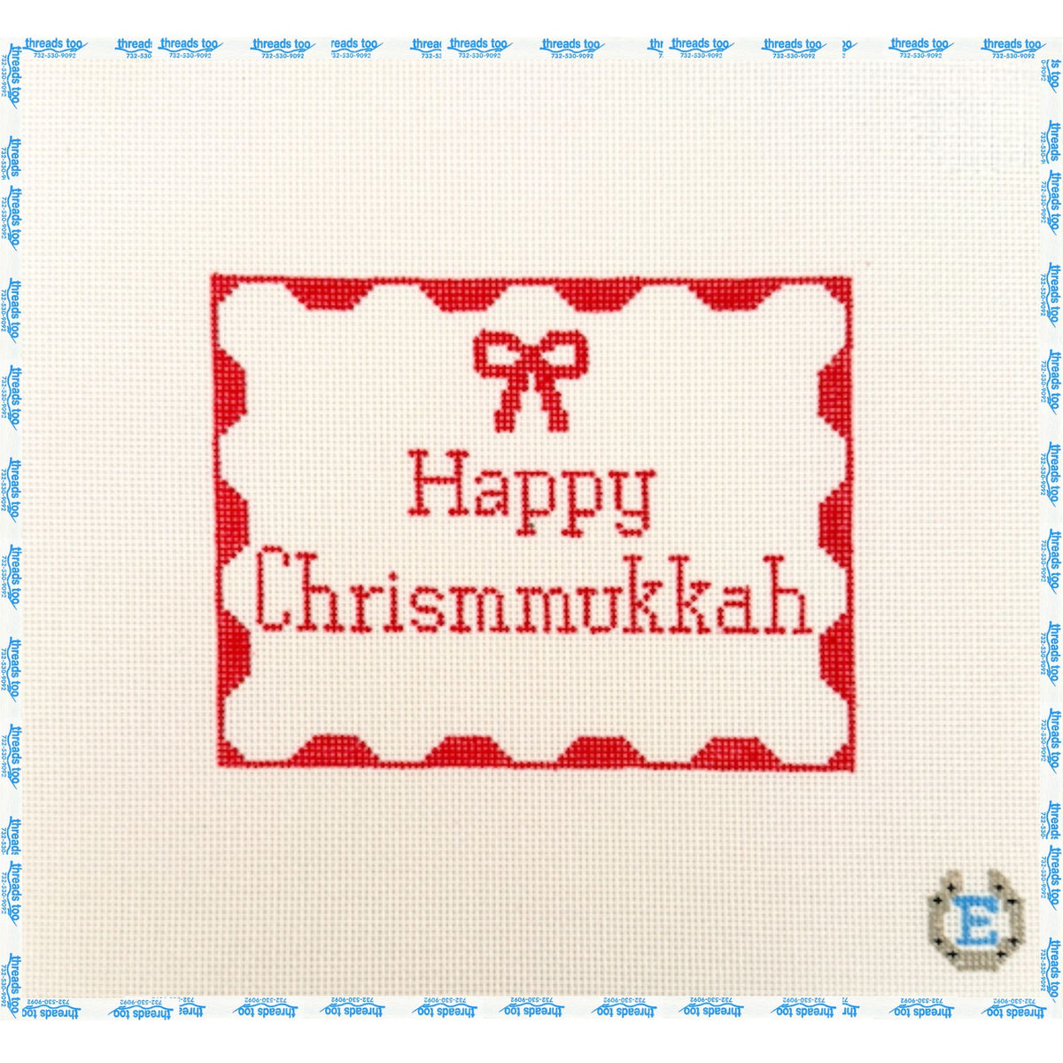 Happy Christmmukkah hand-painted needlepoint canvas