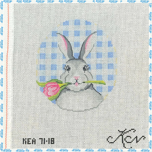 Bunny with Tulip on Blue Gingham