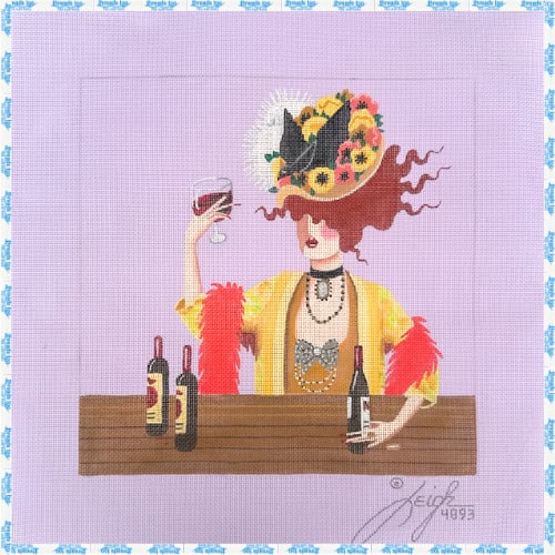 Lady with Wine on Purple