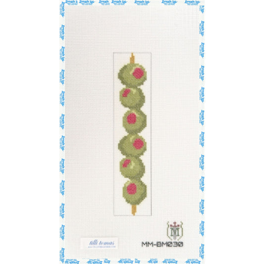 Olive Key Fob hand-painted needlepoint canvas by Tilli Tomas