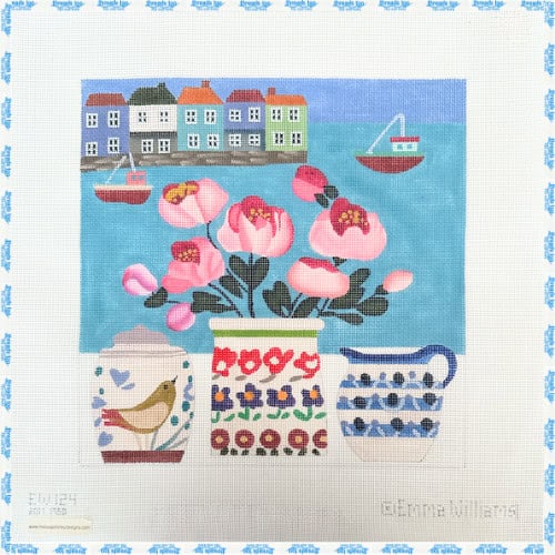Melissa Shirley - Pink Peonies and Sailboat