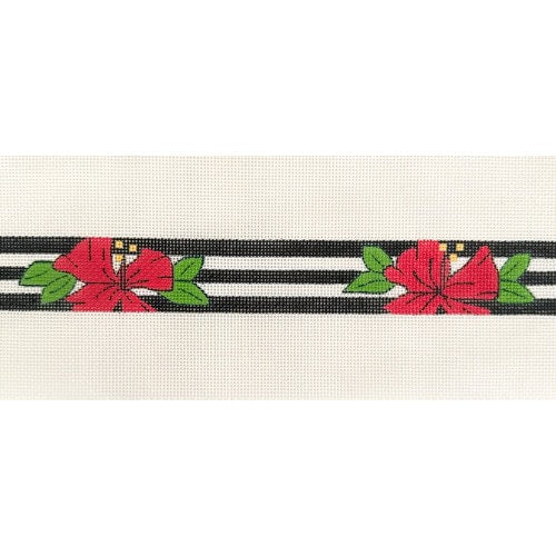 Red Flowers on Black and White Stripes
