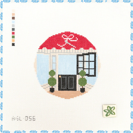 Threads Too Store Front Ornament hand-painted needlepoint canvas by Dogwood
