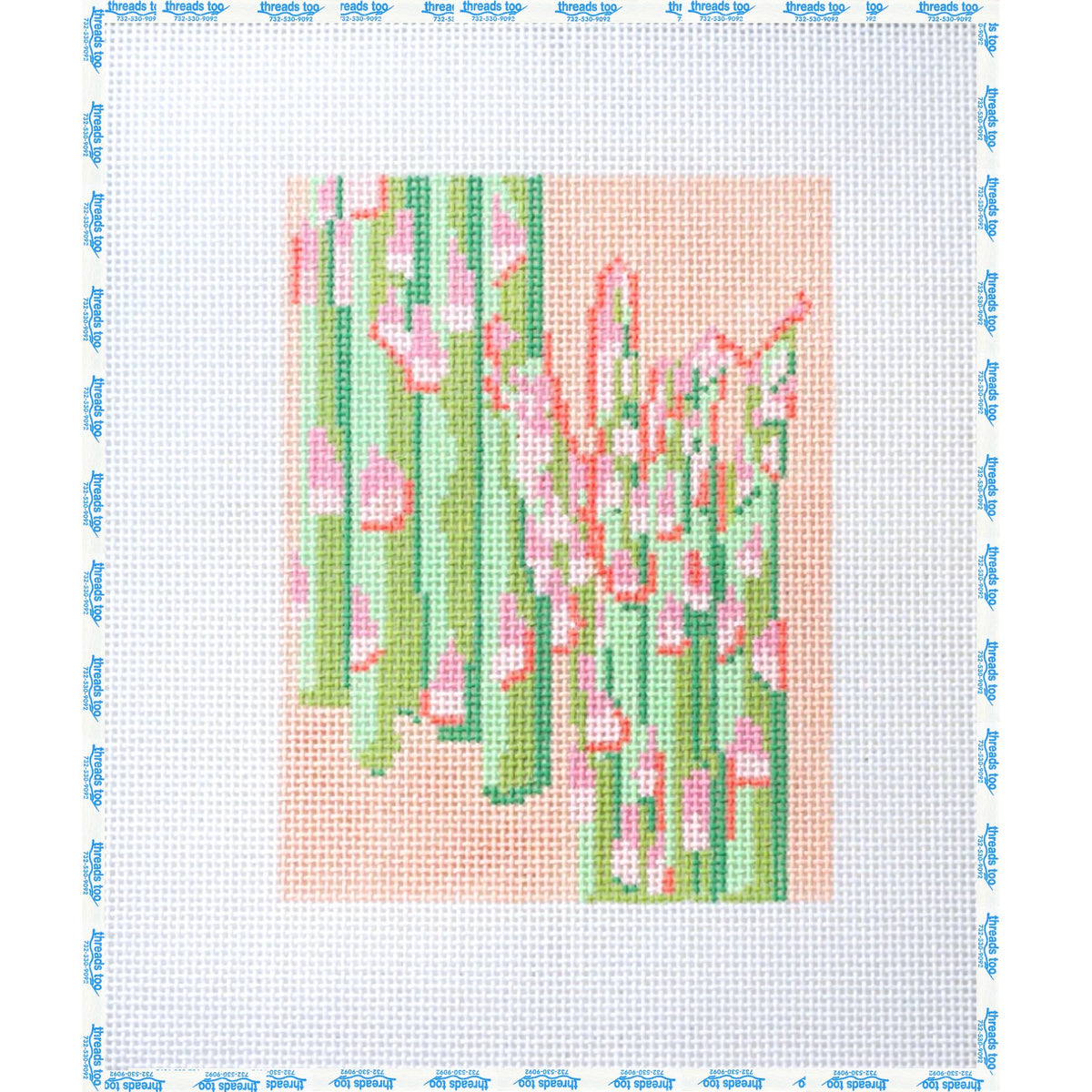 Asparagus hand-painted needlepoint canvas by Petite Palm Stitchery
