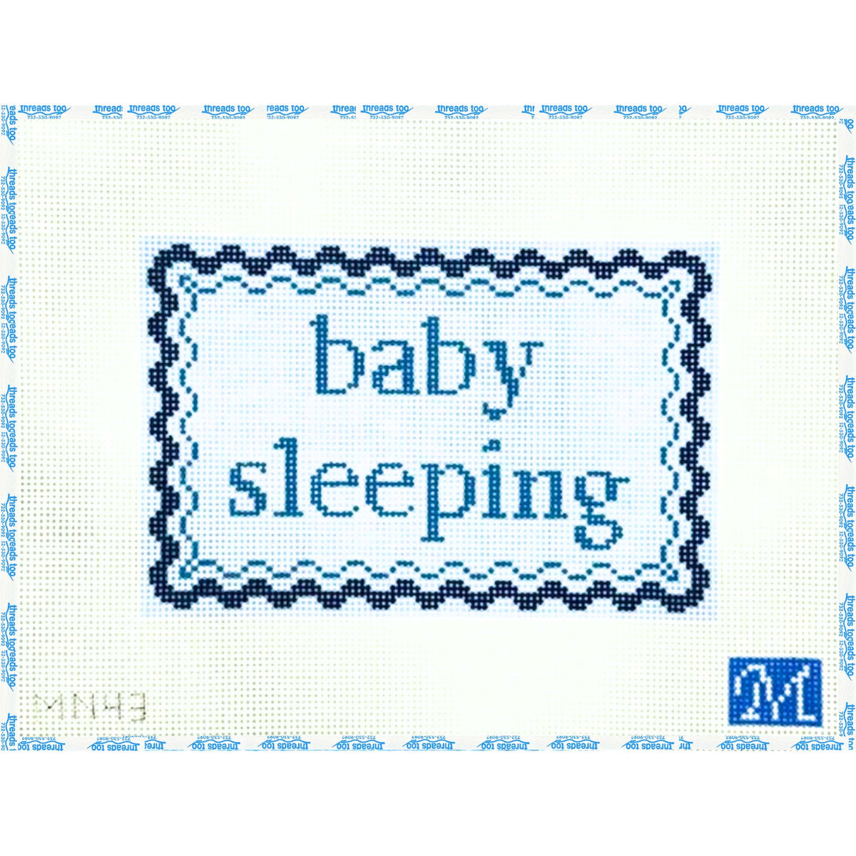 Baby Sleeping- Blue hand-painted needlepoint canvas by Maura Nolan Design