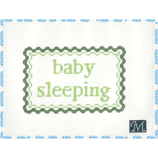 Baby Sleeping- Green hand-painted needlepoint canvas by Maura Nolan Designs