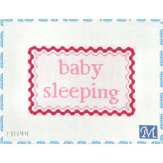 Baby Sleeping- Pink hand-painted needlepoint canvas by Maura Nolan Designs
